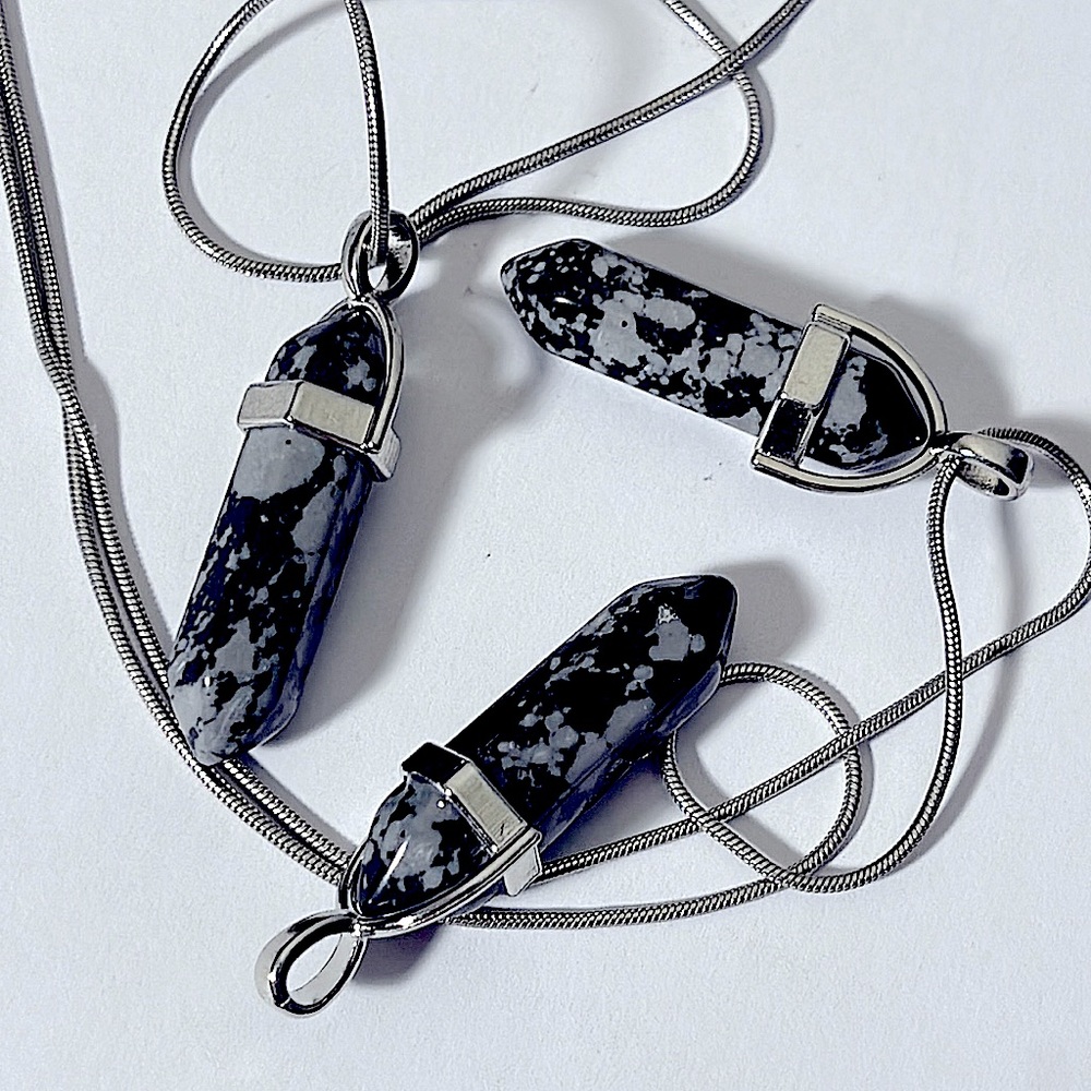 Authentic Italian Snow Flake Obsidian DT Pendant w/ chain